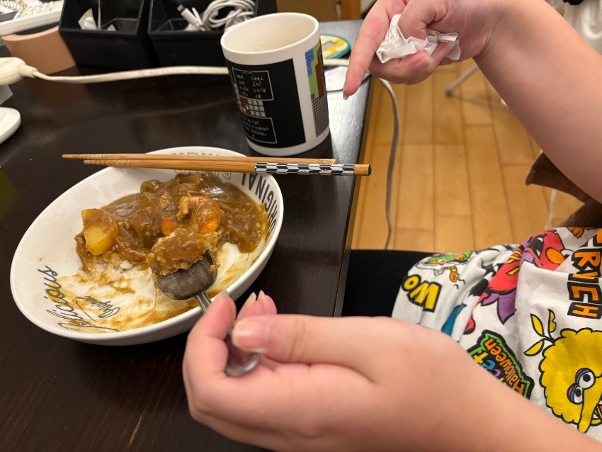 戴いたお米で…嬉しいカレーライス